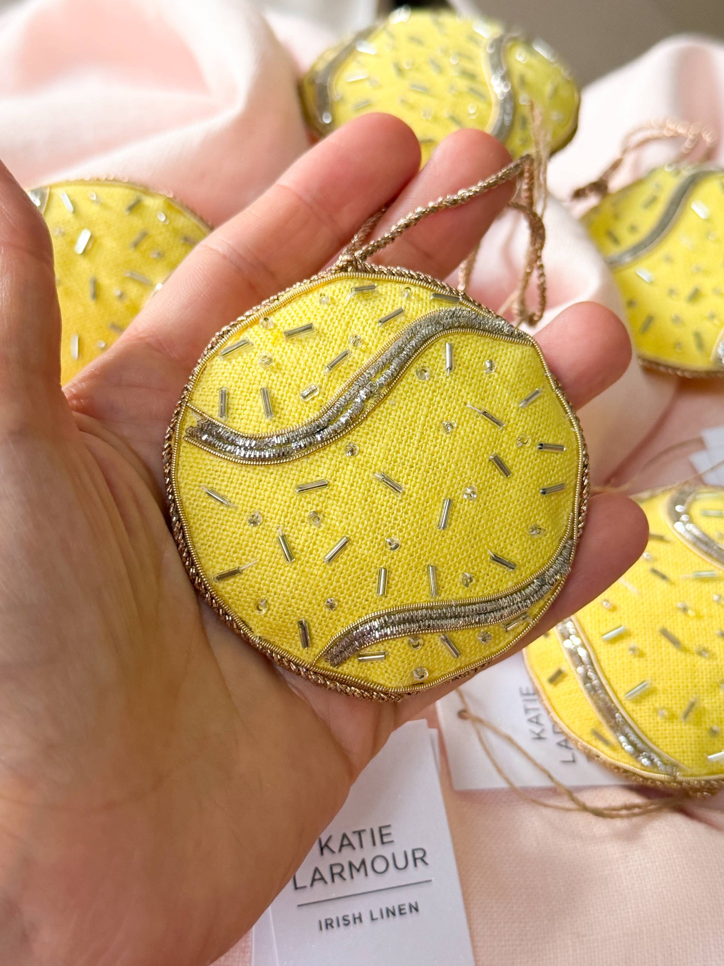 Handmade Irish Linen Tennis Ball Ornament