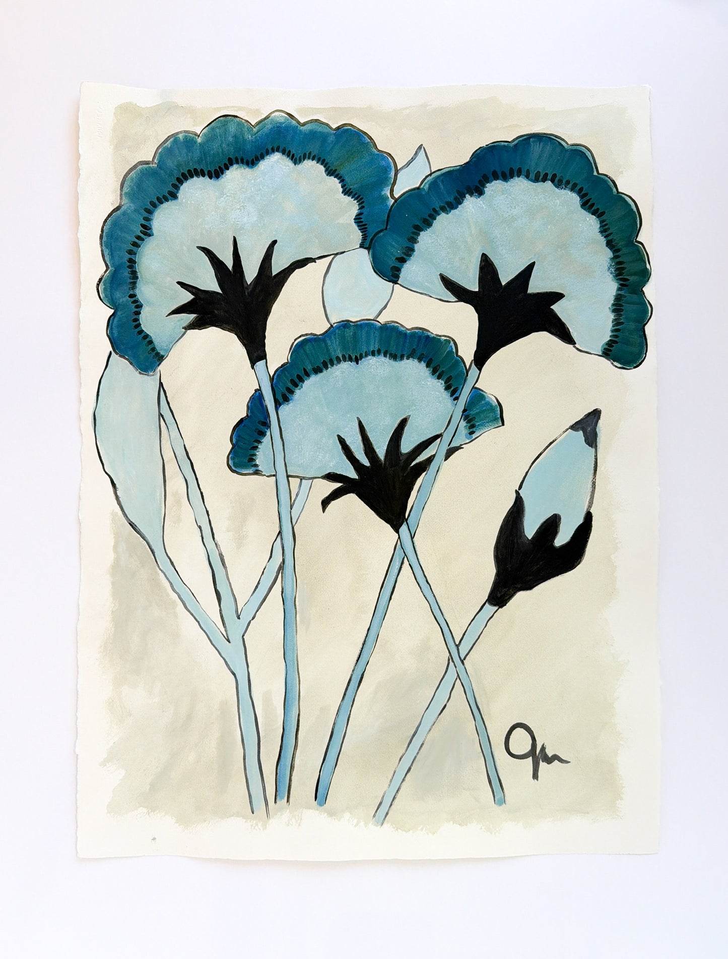 3 Blue Blooms and a Bud | 23 x 30