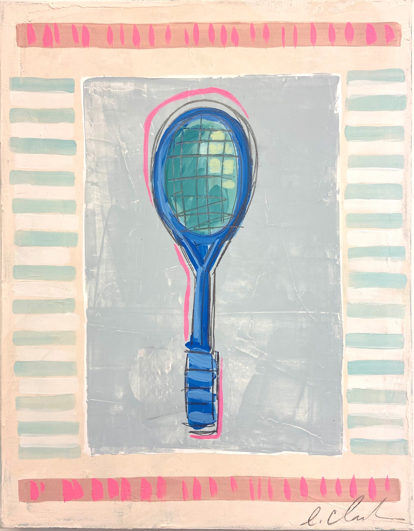 Blue & Pink Racquet  |  18 x 14