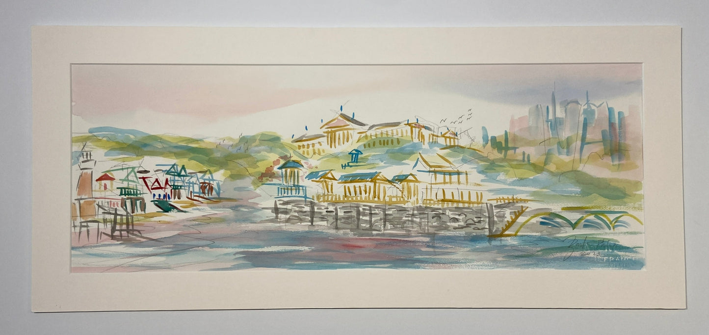 Boat House Row Watercolor II | 14 x 33