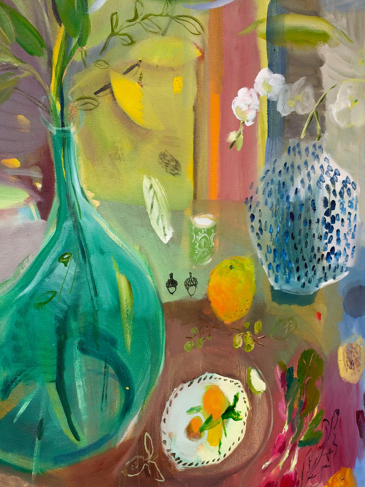 Large Blue-Green Glass Bottle | 38 x 42