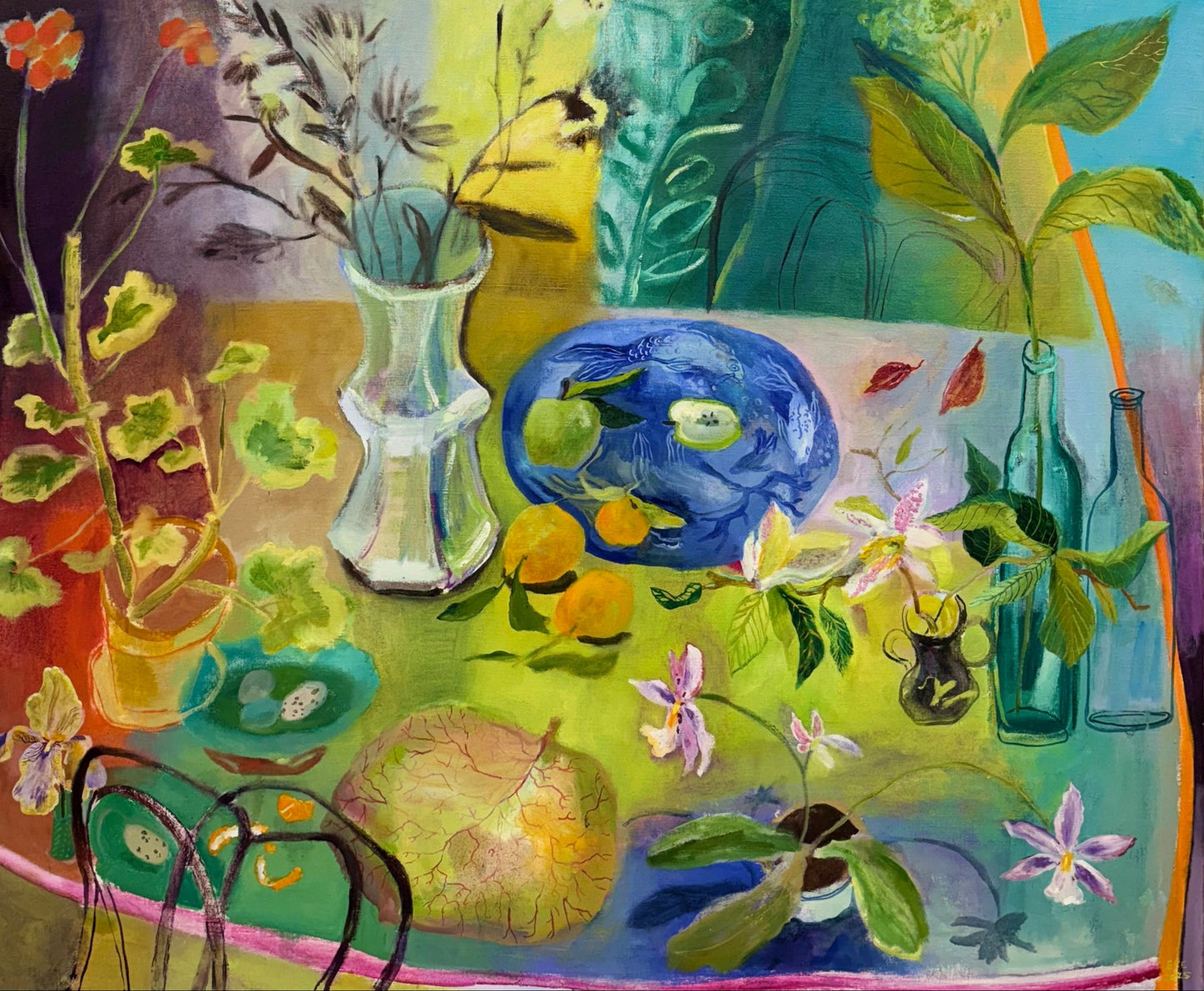Plants and Bottles and Geranium | 46" x 38" x 2"