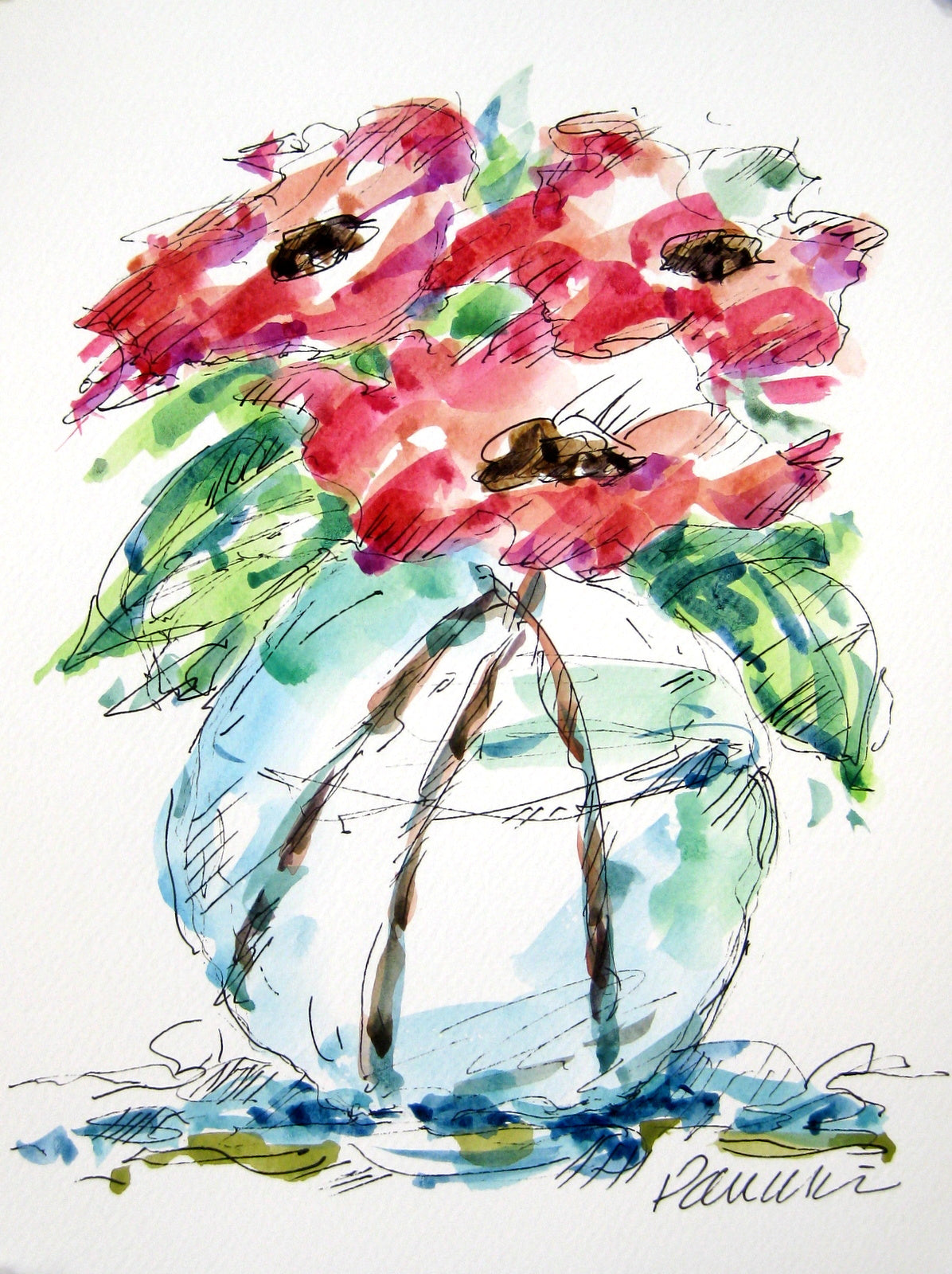 Three Red Poppies | 12 x 9