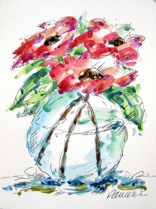 Three Red Poppies  |  12 x 9