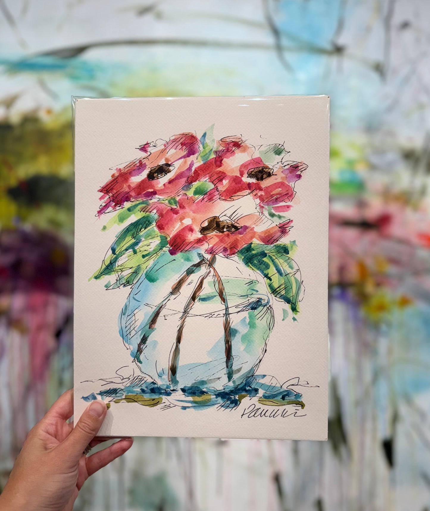 Three Red Poppies | 12 x 9