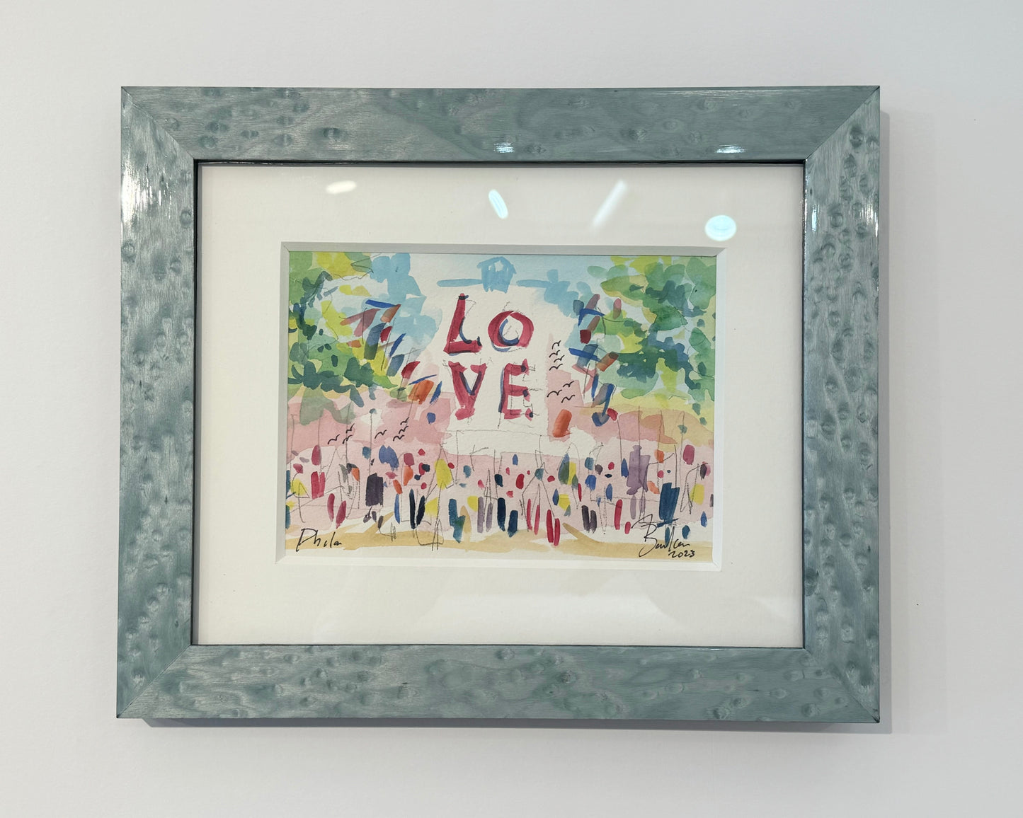 LOVE  |  Philadelphia Watercolor Framed I  | 11 x 13