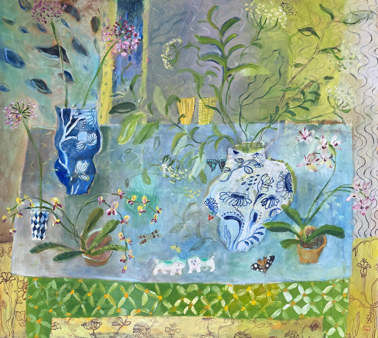 Alliums and Orchids | 32" x 36"