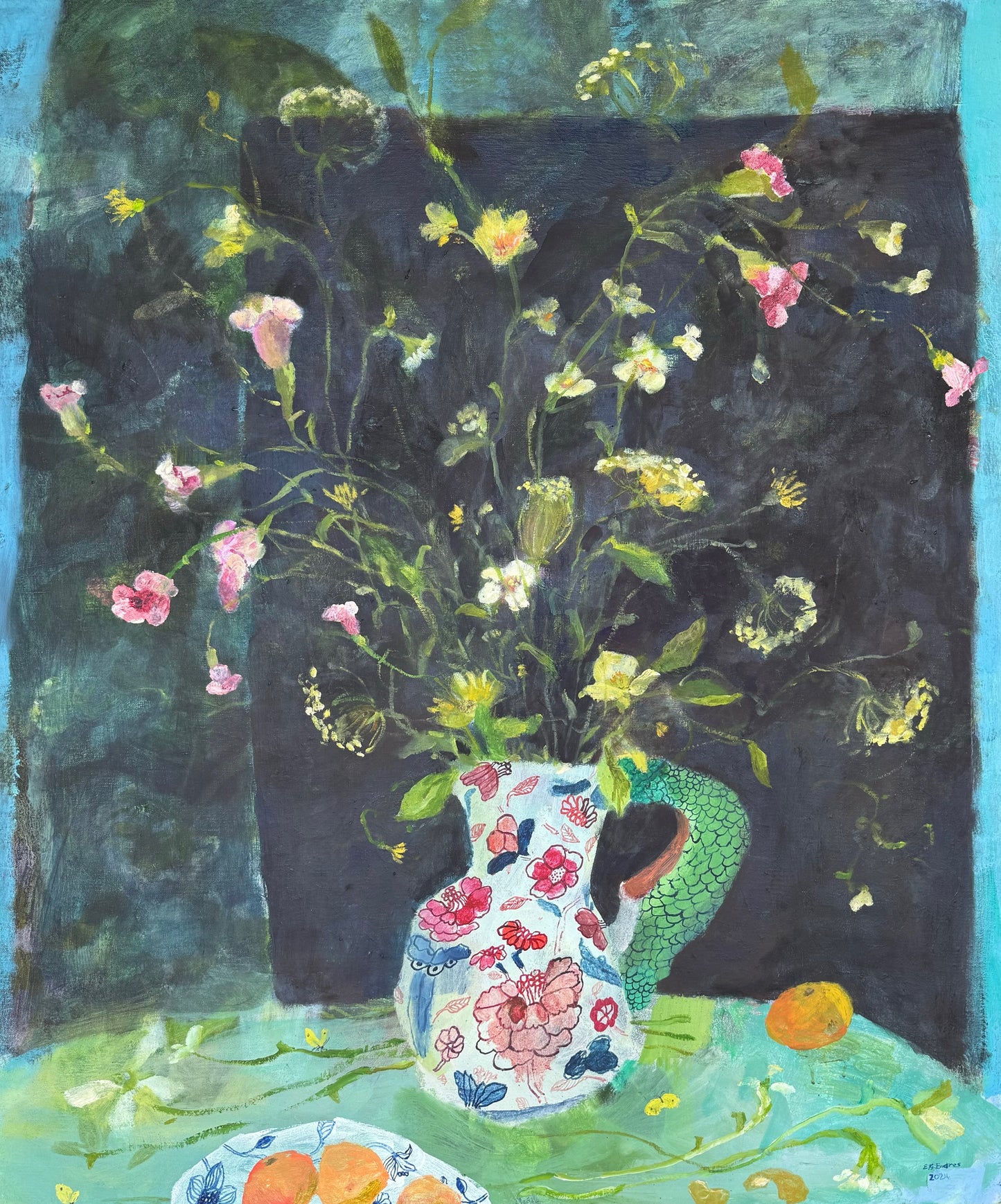 Pitcher of Wildflowers Night Background | 36" x 30"