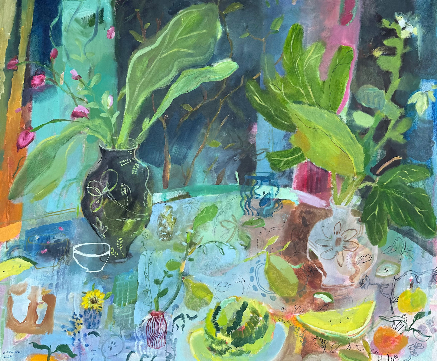 Two Vases and Fruit | 30" x 36"
