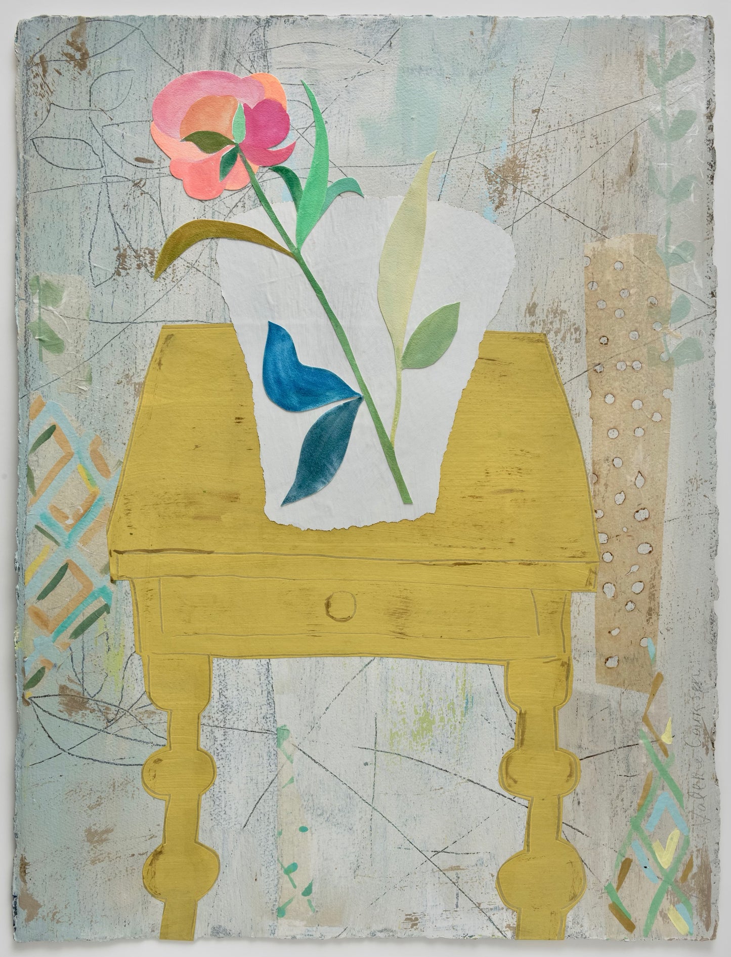 Peony on Yellow Table | 26 x 33