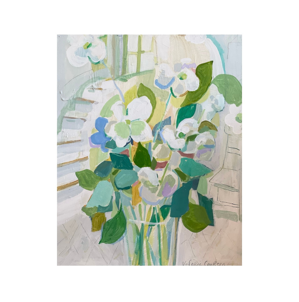 White Flowers with Stairs | 24 x 30