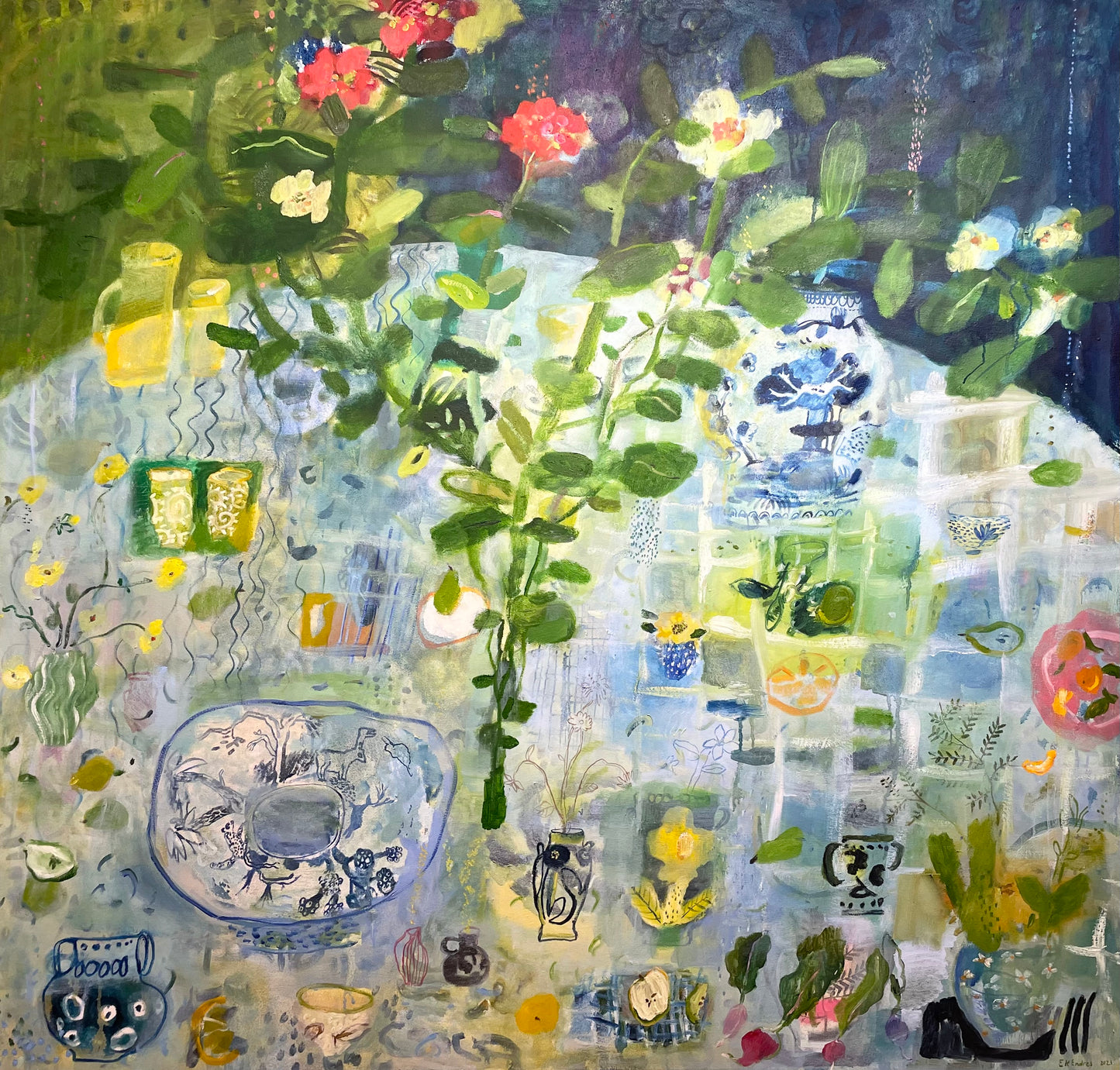 Blue, Green, Stripes, Dots and Plaid | 48" x 50"