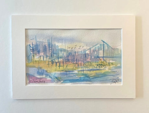 Penns Landing, Philadelphia Watercolor | 7.5 x 11