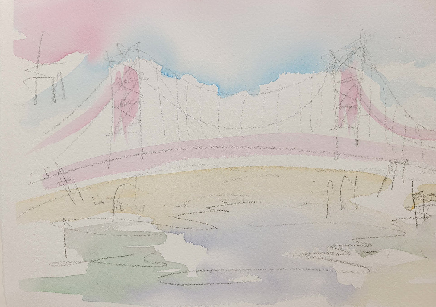 Ben Franklin Bridge, Philadelphia Watercolor  | 7.5 x 11