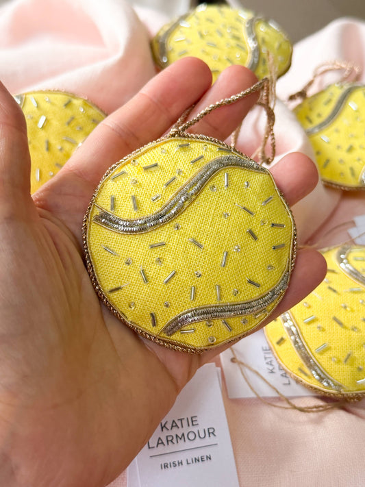 Handmade Irish Linen Tennis Ball Ornament