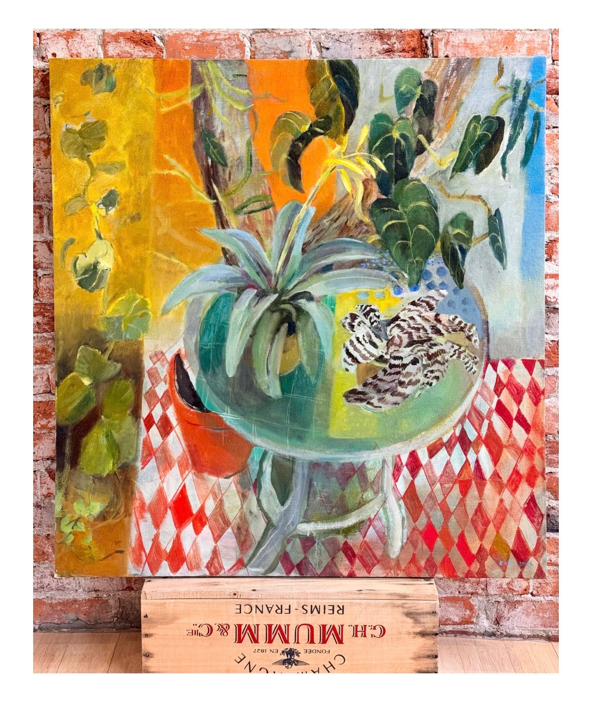 Red Check and Succulents   | 36" x 40" x 1.5"