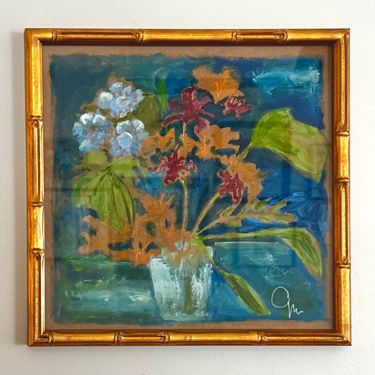 Pot of Orange and Red Flowers |  12 x 12