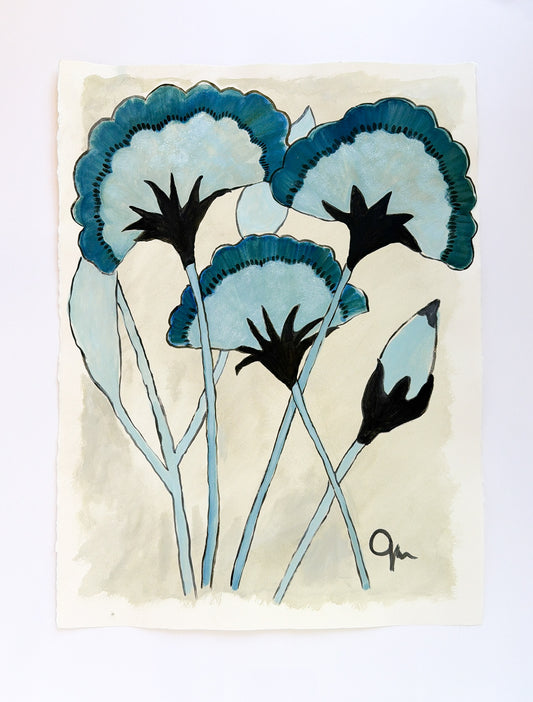 3 Blue Blooms and a Bud |  23 x 30