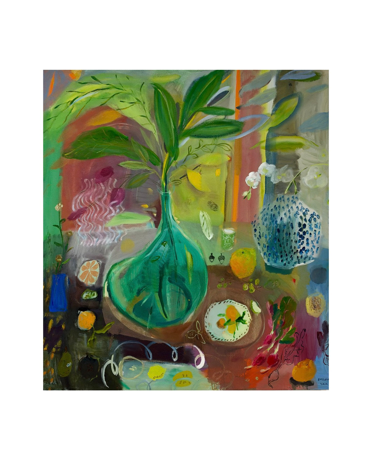 Large Blue-Green Glass Bottle | 38 x 42