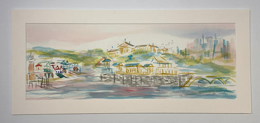 Boat House Row Watercolor II  | 14 x 33