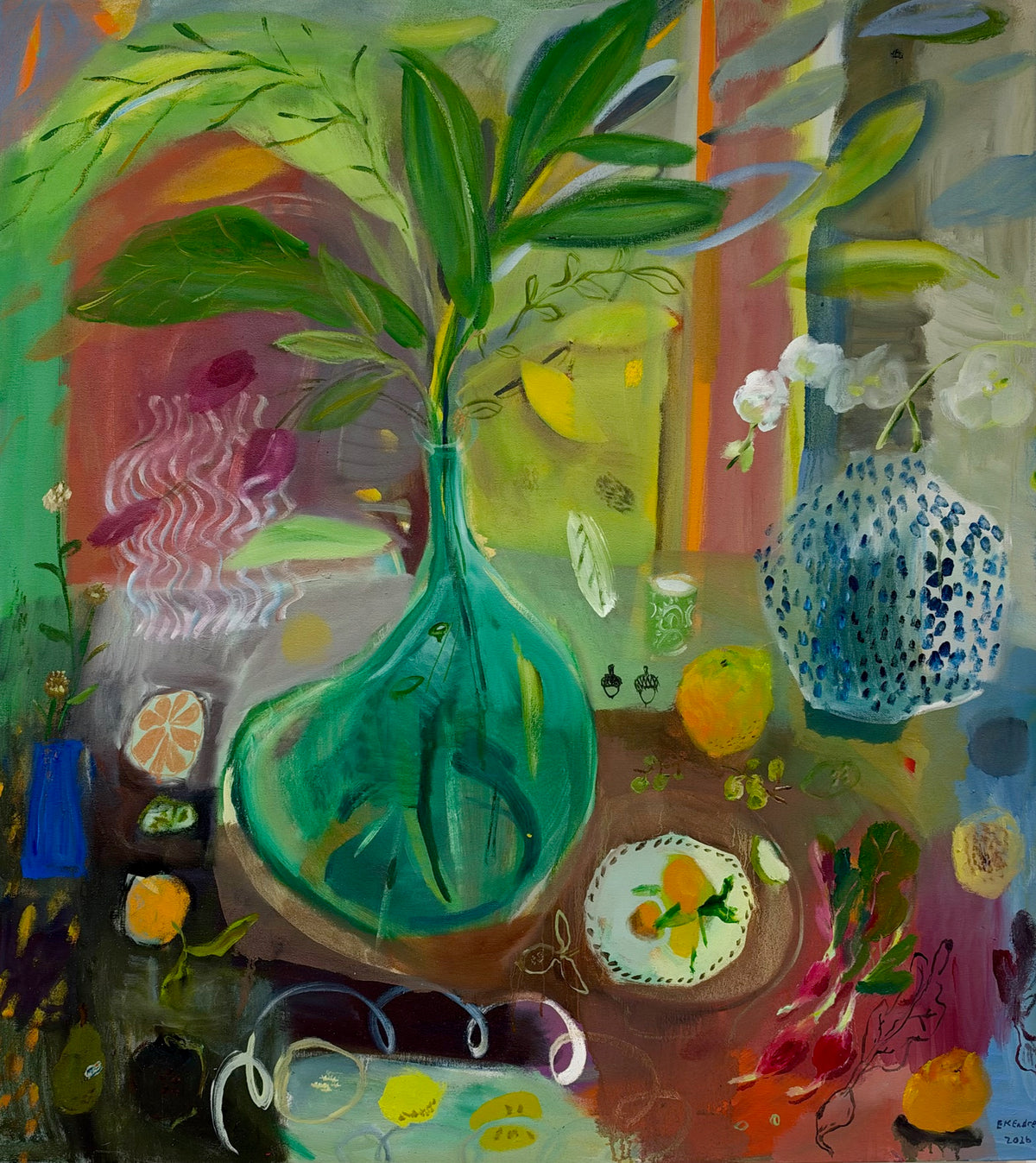 Large Blue-Green Glass Bottle | 38 x 42