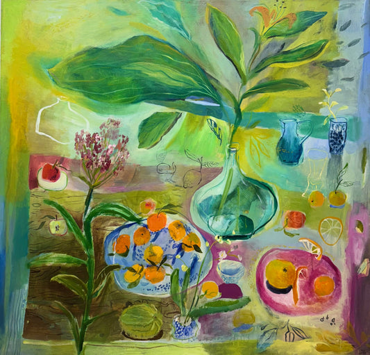 Joe Pye Weed and Oranges | 48" x 50" x 2"