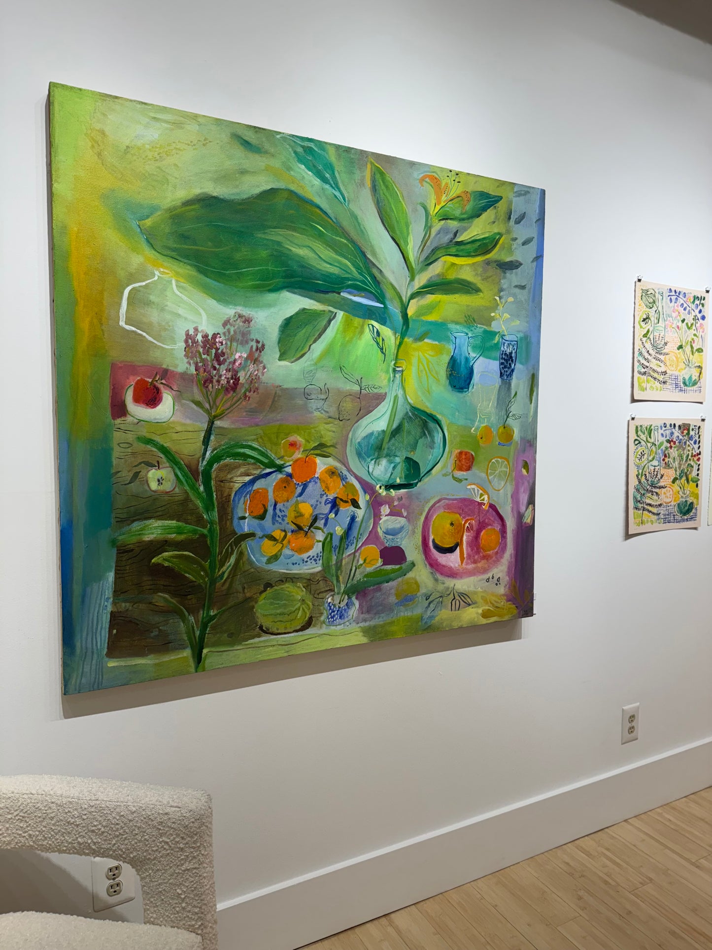 Joe Pye Weed and Oranges | 48" x 50" x 2"