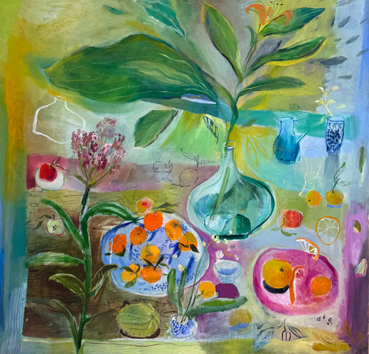 Joe Pye Weed and Oranges | 48" x 50" x 2"