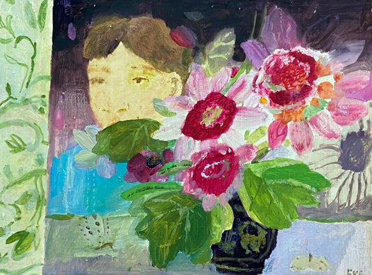 Little Pot of Pink Flowers | 12 x 9