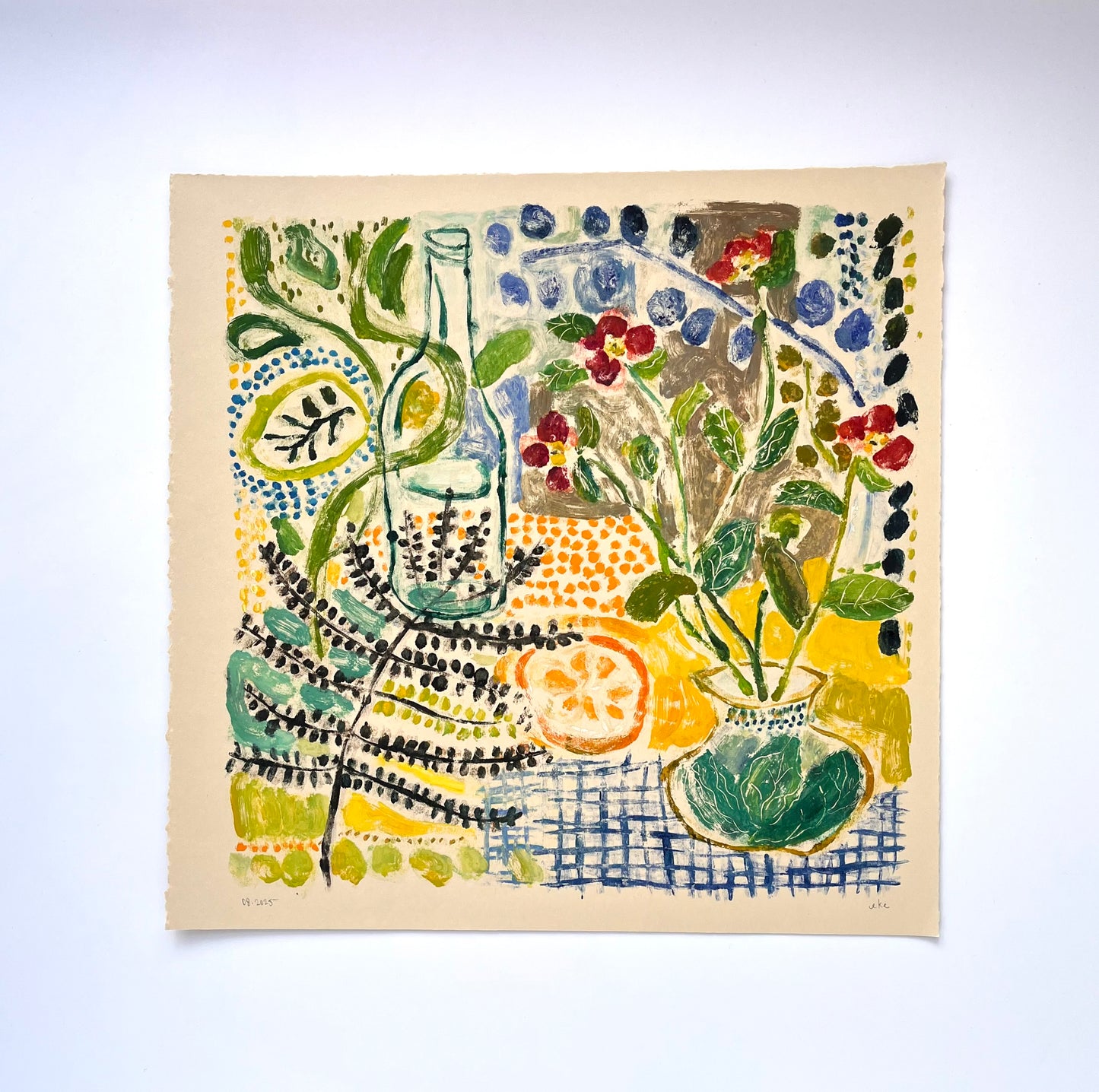 Orange Blooms & Fern No. 5 | 15" x 15"