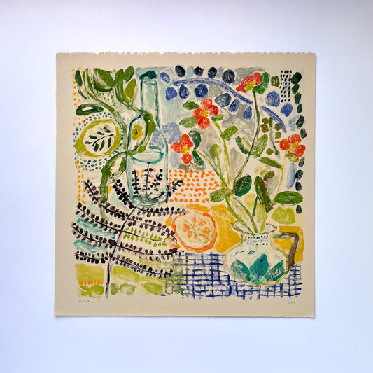 Orange Blooms & Fern No. 2 | 15" x 15"