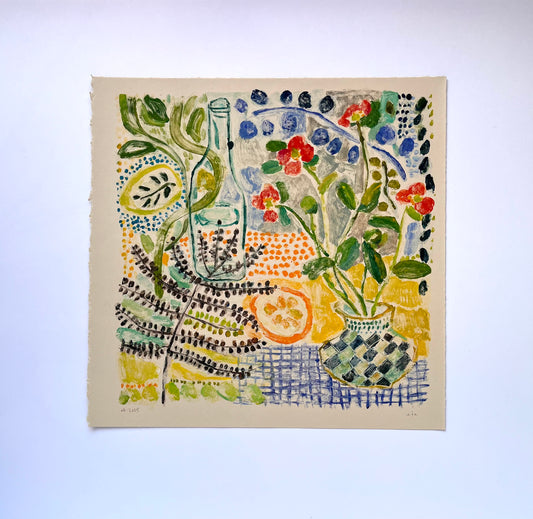 Orange Blooms & Fern No. 1 | 15" x 15"