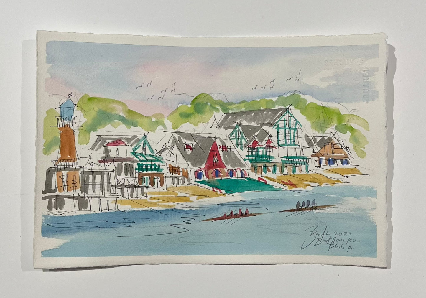 Boathouse Row, Philadelphia Watercolor I  | 7.5 x 11