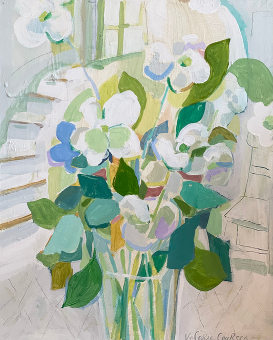 White Flowers with Stairs |  24 x 30
