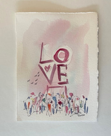 Mini LOVE in Pink Watercolor | 6 x 8