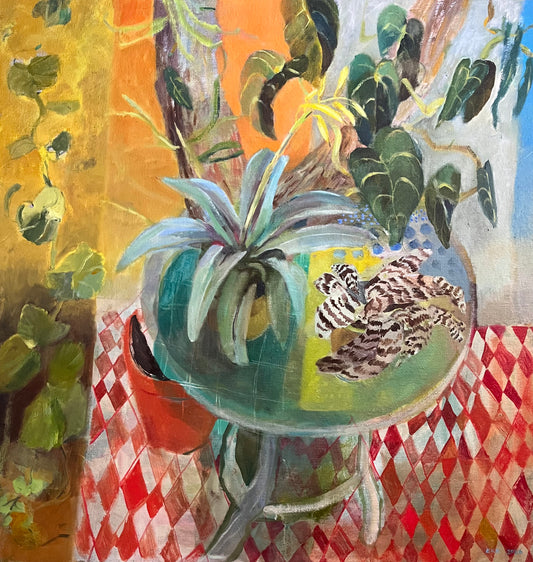 Red Check and Succulents   | 36" x 40" x 1.5"